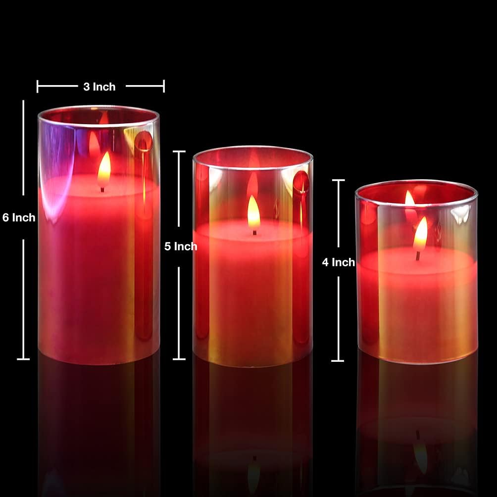 Eywamage Grey Glass Flameless Candles with Remote Battery Operated Flickering LED Pillar Candles Real Wax Wick Φ 3" H 4" 5" 6"