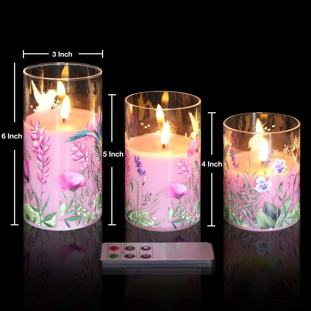 Eywamage Grey Glass Flameless Candles with Remote Battery Operated Flickering LED Pillar Candles Real Wax Wick Φ 3" H 4" 5" 6"