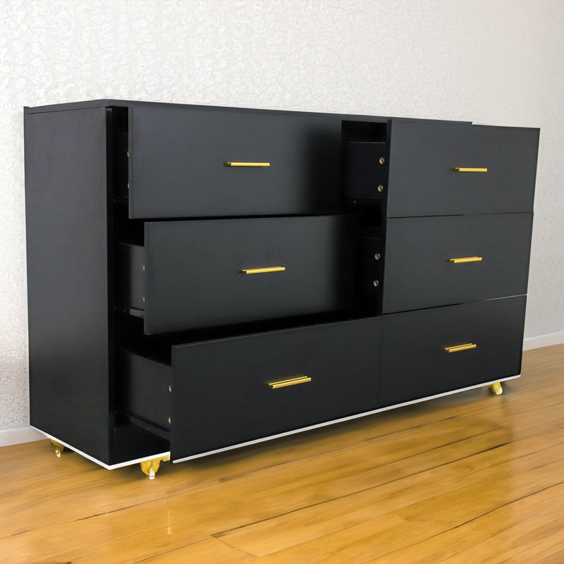 Modern Black 6-Drawer Dresser for Bedroom - Ample Storage Wide Chest of Drawers Sturdy & Safe