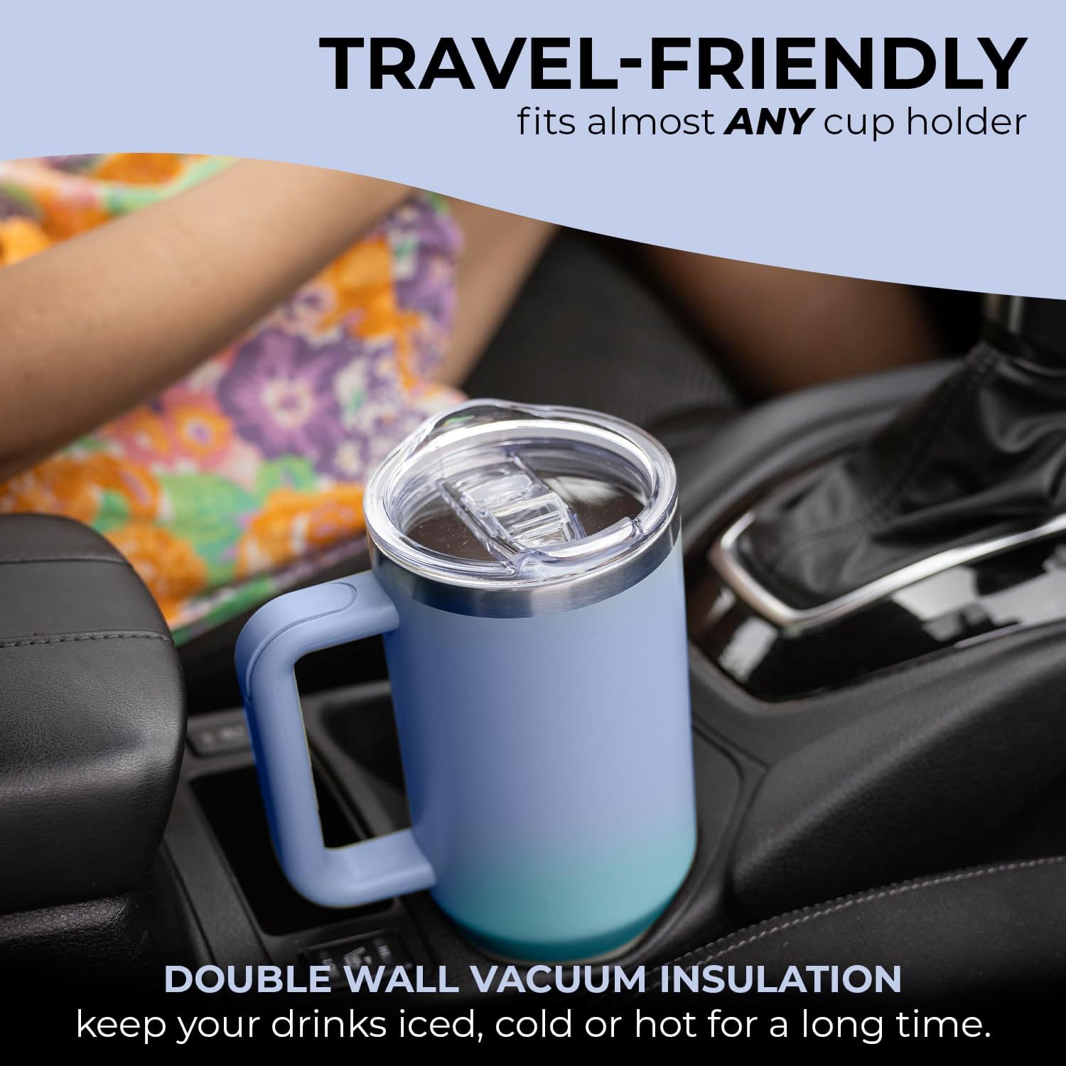 40 oz Tumbler with Handle and Straw Made of Stainless Steel - Double Wall Vacuum Insulated Tumbler with Lid and Straw - Sweat Proof Easy Grip Design - BPA-Free, Dishwasher Safe