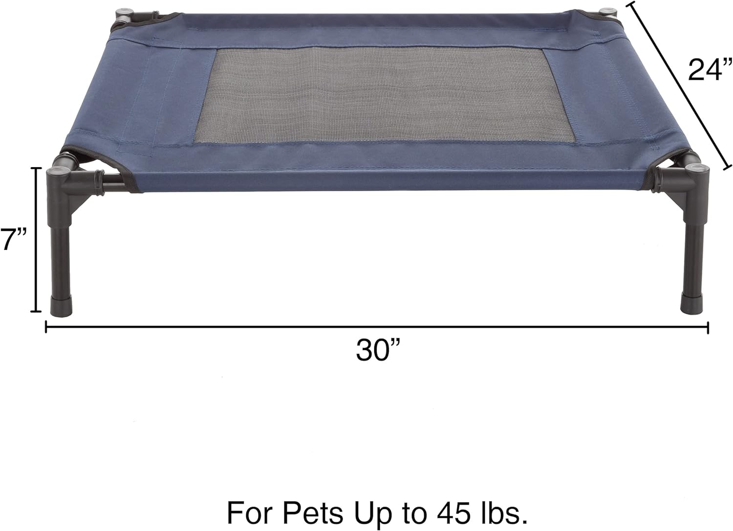 Lit surélevé pour chien – Lit portable pour animal de compagnie de 76,2 x 61 cm avec pieds antidérapants – Lit pour chien ou chiot pour intérieur/extérieur pour animaux jusqu'à 22,7 kg (bleu)