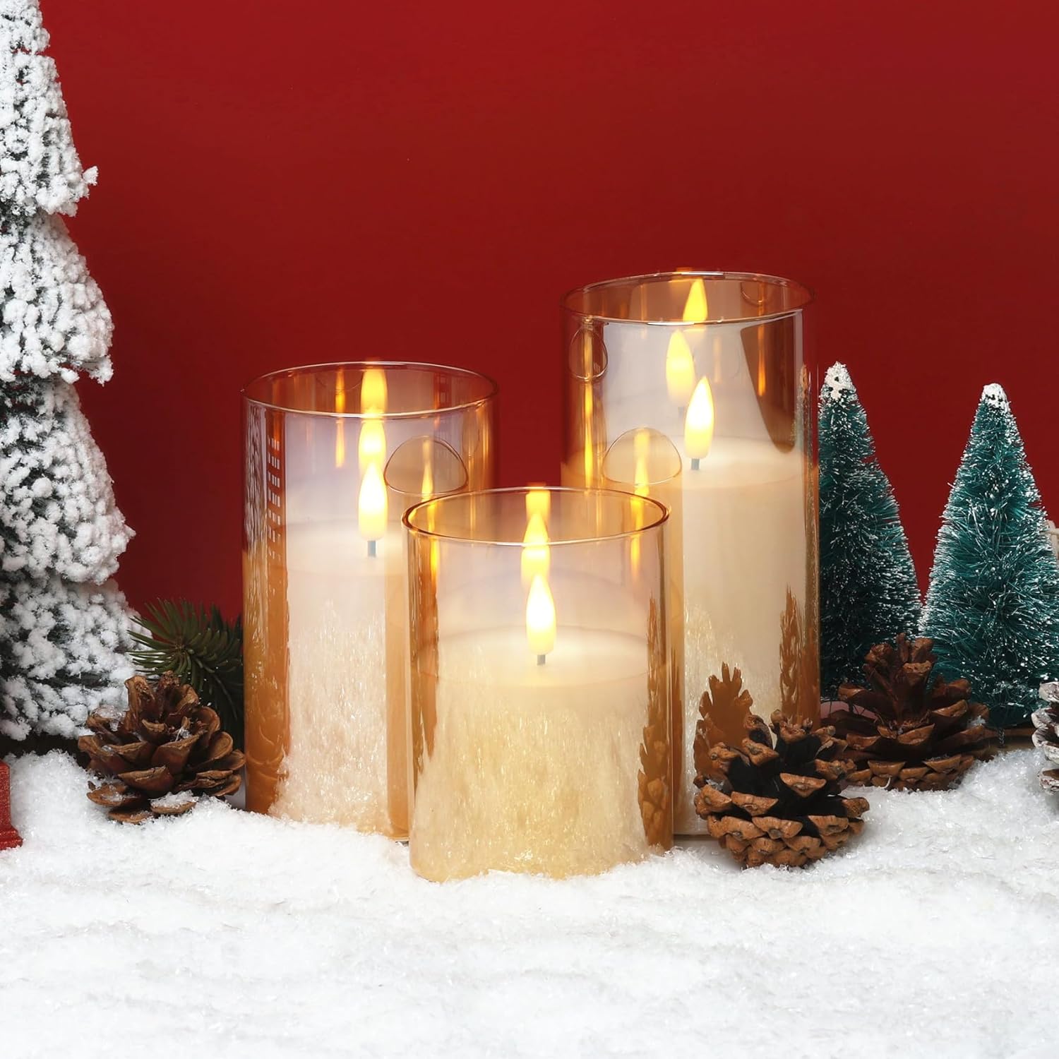 Eywamage Grey Glass Flameless Candles with Remote Battery Operated Flickering LED Pillar Candles Real Wax Wick Φ 3" H 4" 5" 6"