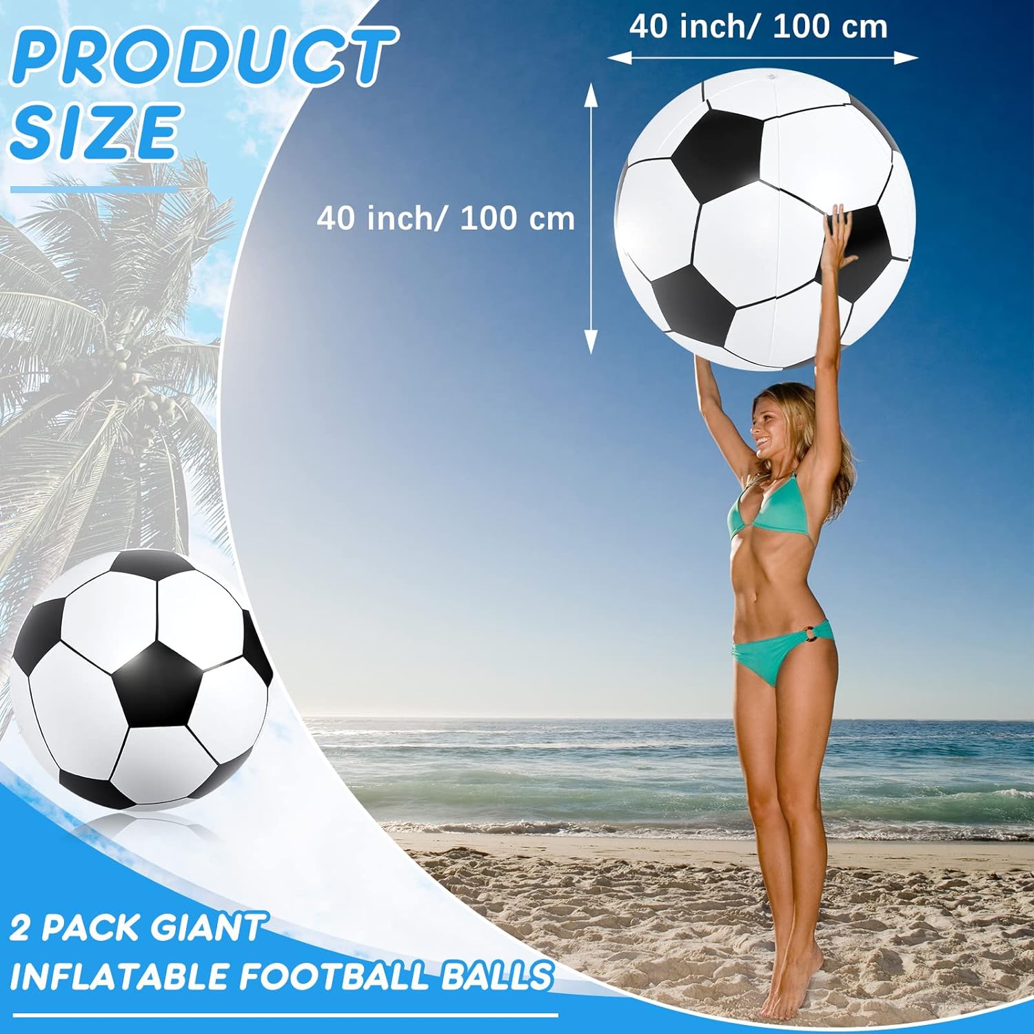 2 Pcs 3 Feet Giant Inflatable Soccer Ball Large Inflatable Football Inflatable Sports Balls Giant Beach Balls Beach Pool Party Toys for Outdoor Activity Games Sports Themed Birthday Party Decorations