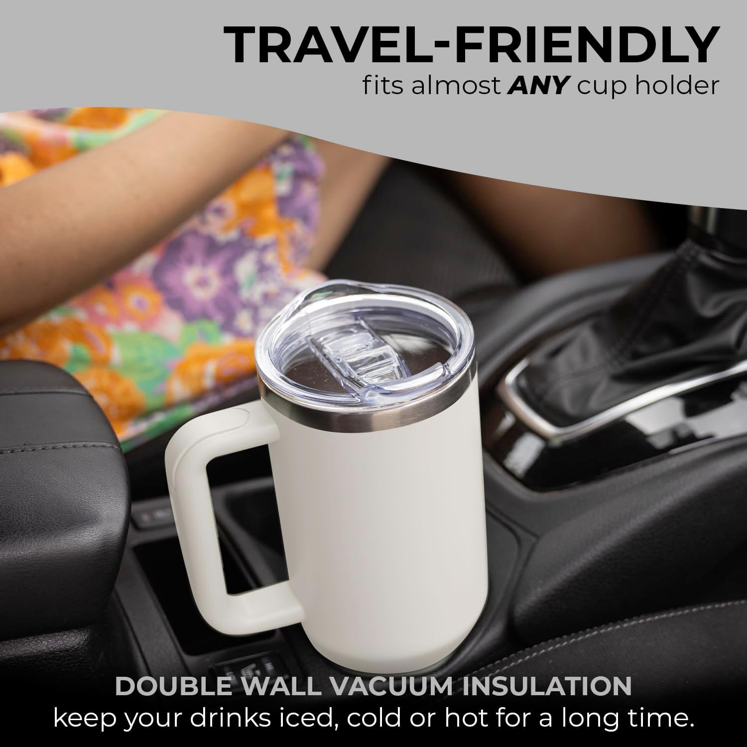 40 oz Tumbler with Handle and Straw Made of Stainless Steel - Double Wall Vacuum Insulated Tumbler with Lid and Straw - Sweat Proof Easy Grip Design - BPA-Free, Dishwasher Safe