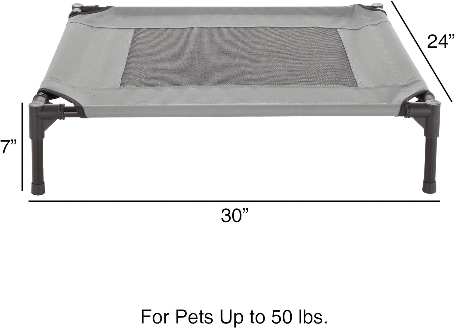 Lit surélevé pour chien – Lit portable pour animal de compagnie de 76,2 x 61 cm avec pieds antidérapants – Lit pour chien ou chiot pour intérieur/extérieur pour animaux jusqu'à 22,7 kg (bleu)