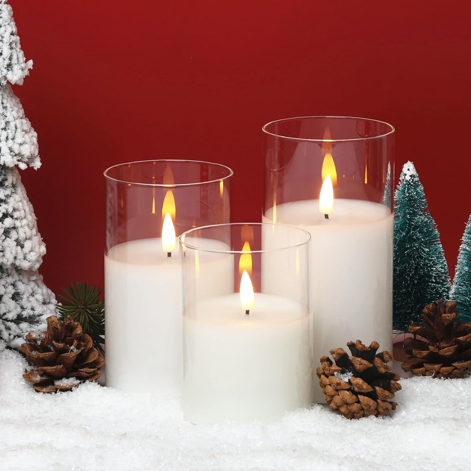 Eywamage Grey Glass Flameless Candles with Remote Battery Operated Flickering LED Pillar Candles Real Wax Wick Φ 3" H 4" 5" 6"