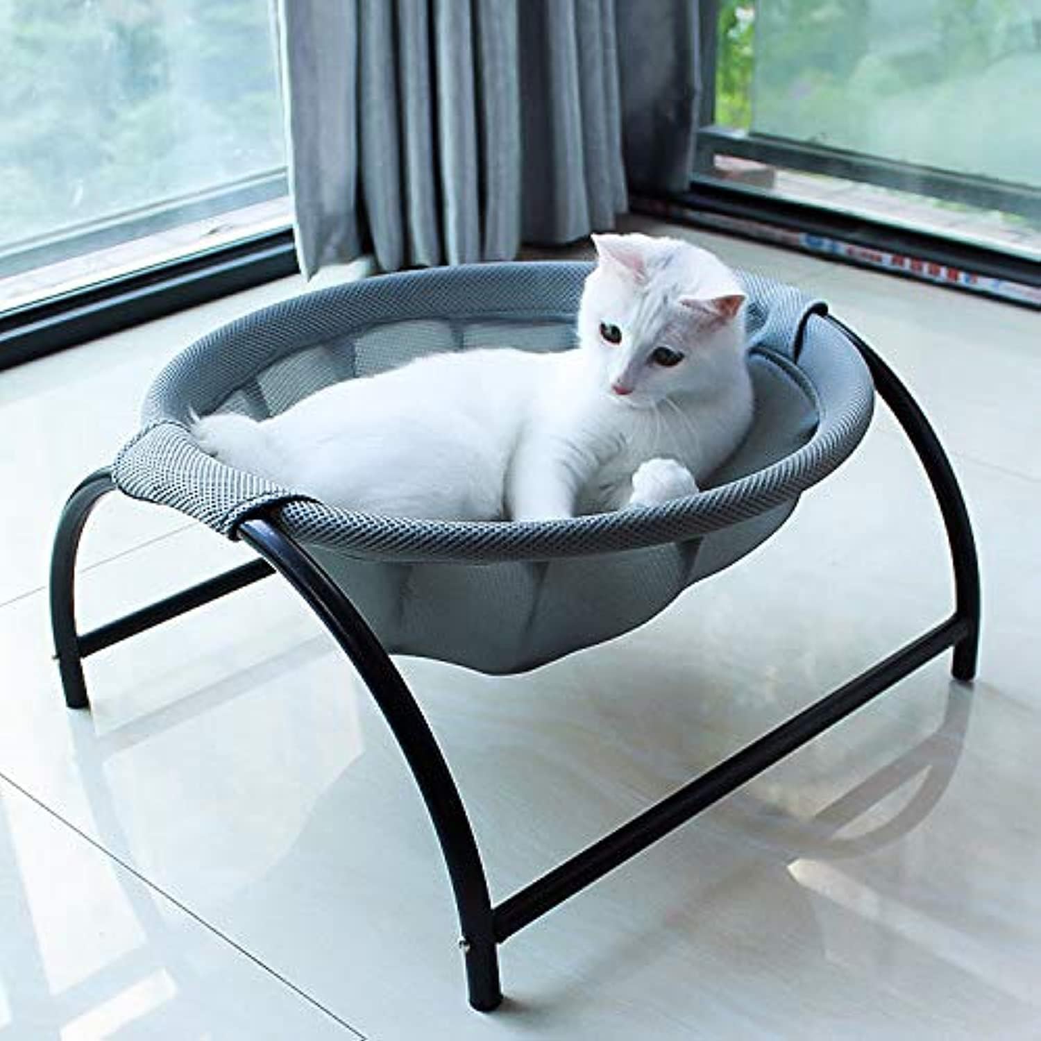 JUNSPOW Lit pour chat et chien - Hamac pour animal domestique - Lit autoportant pour chat - Fournitures pour chat - Lavage complet - Structure stable - Détachable - Excellente respirabilité - Assemblage facile à l'intérieur et à l'extérieur