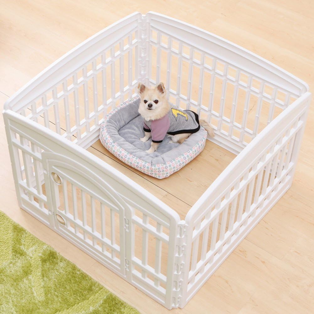 Iris Ohyama Foldable Pet Circle, White/Beige, For Small Dogs, Width 36.0 x Depth 36.0 x Height 23.6 inches (91.5 x 9