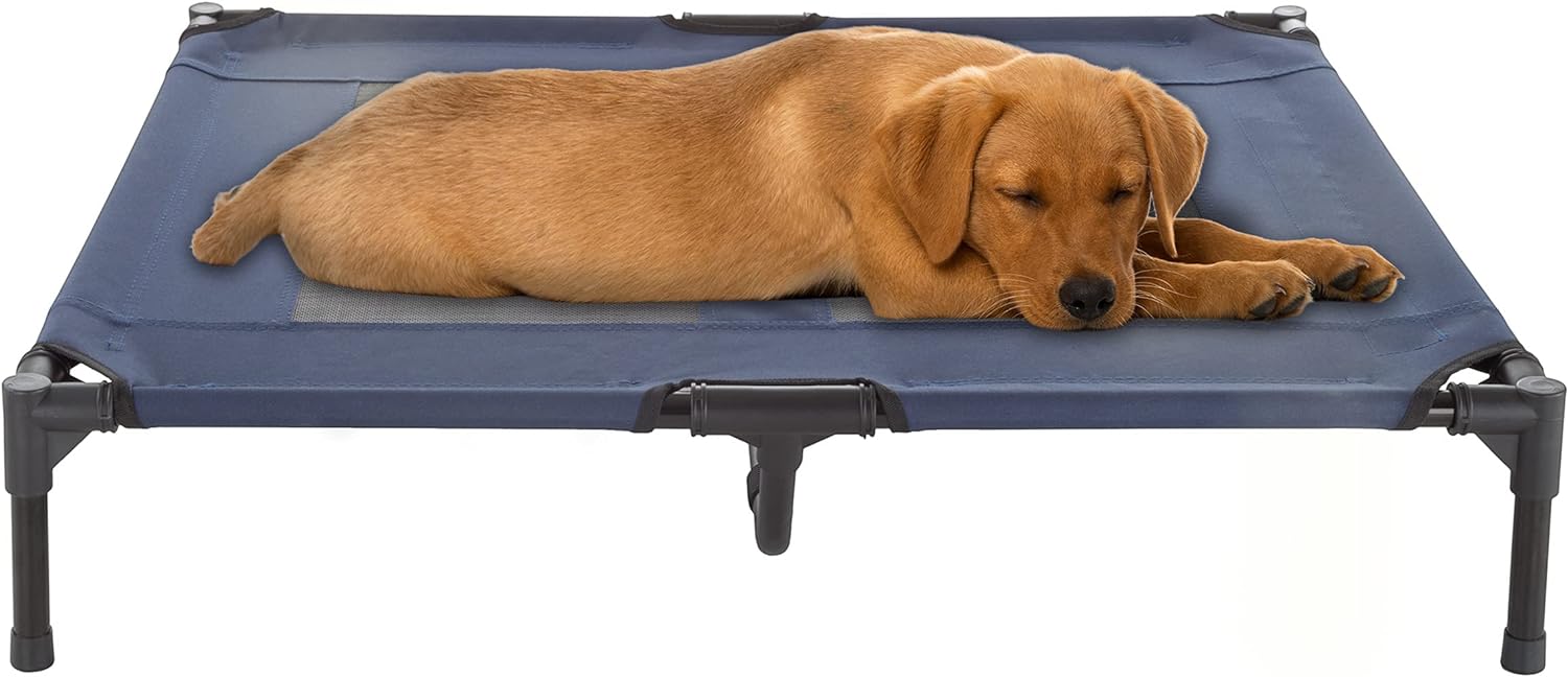 Lit surélevé pour chien – Lit portable pour animal de compagnie de 76,2 x 61 cm avec pieds antidérapants – Lit pour chien ou chiot pour intérieur/extérieur pour animaux jusqu'à 22,7 kg (bleu)