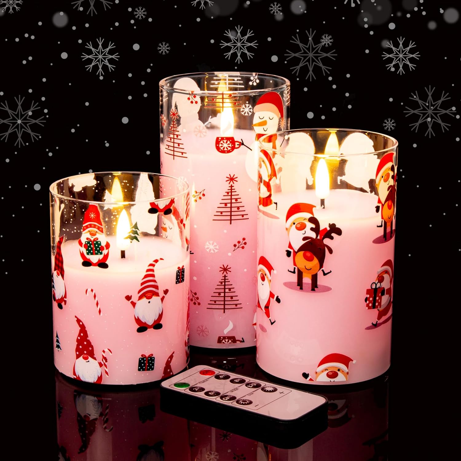 Eywamage Grey Glass Flameless Candles with Remote Battery Operated Flickering LED Pillar Candles Real Wax Wick Φ 3" H 4" 5" 6"