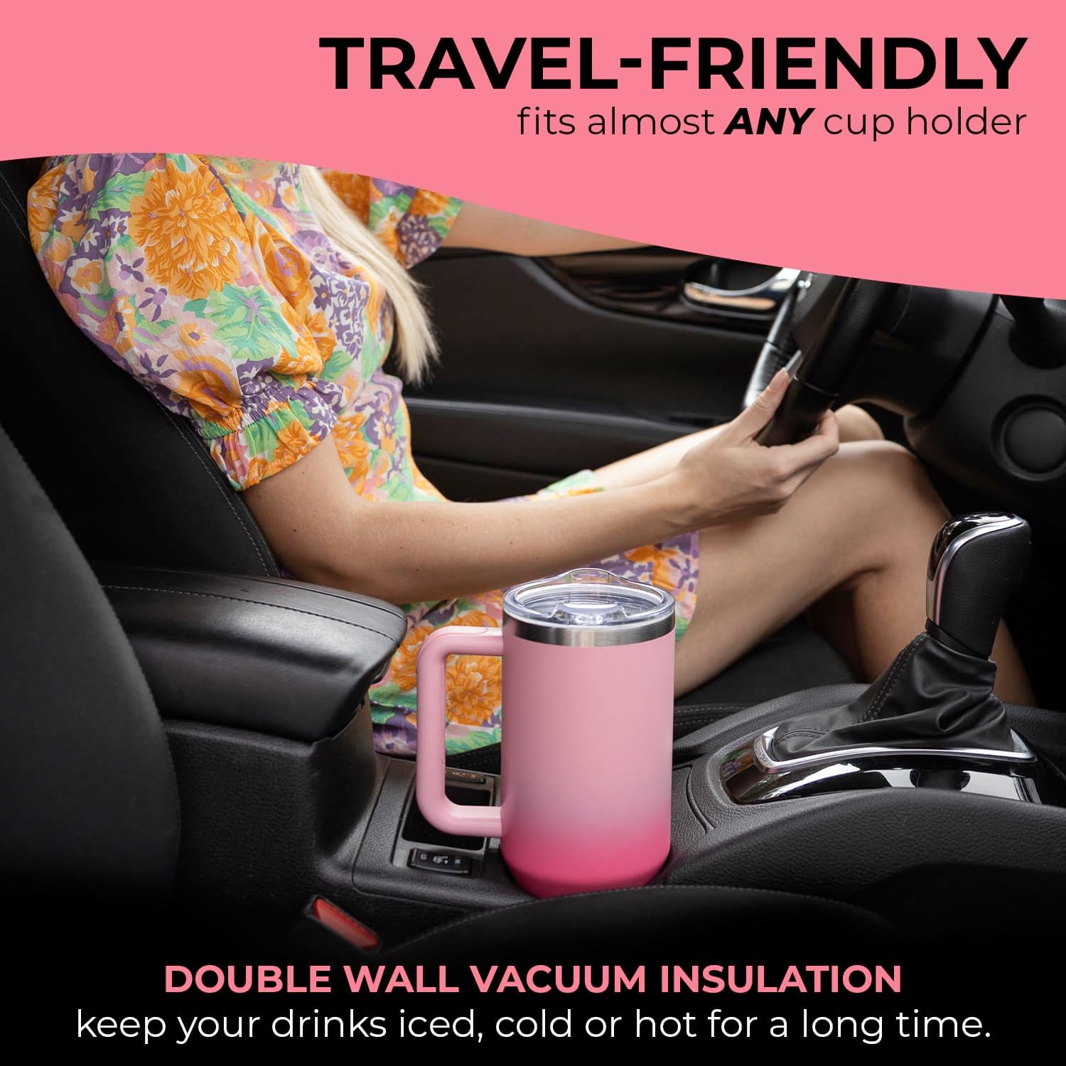 40 oz Tumbler with Handle and Straw Made of Stainless Steel - Double Wall Vacuum Insulated Tumbler with Lid and Straw - Sweat Proof Easy Grip Design - BPA-Free, Dishwasher Safe