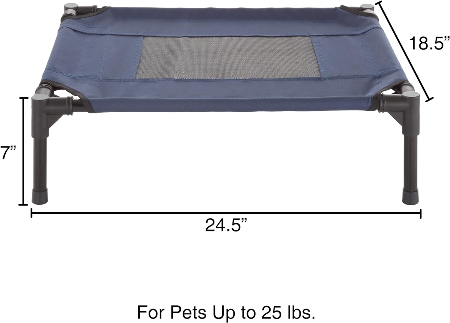 Lit surélevé pour chien – Lit portable pour animal de compagnie de 76,2 x 61 cm avec pieds antidérapants – Lit pour chien ou chiot pour intérieur/extérieur pour animaux jusqu'à 22,7 kg (bleu)