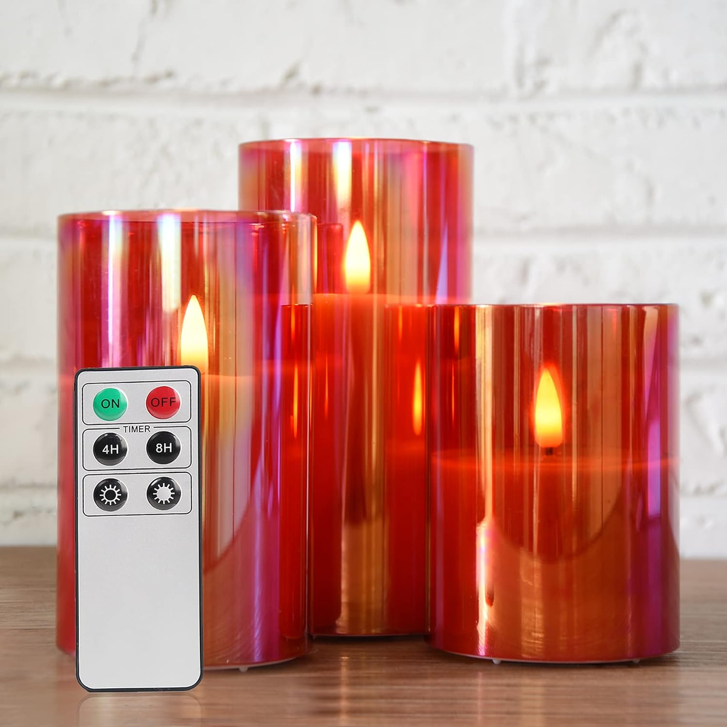 Eywamage Grey Glass Flameless Candles with Remote Battery Operated Flickering LED Pillar Candles Real Wax Wick Φ 3" H 4" 5" 6"