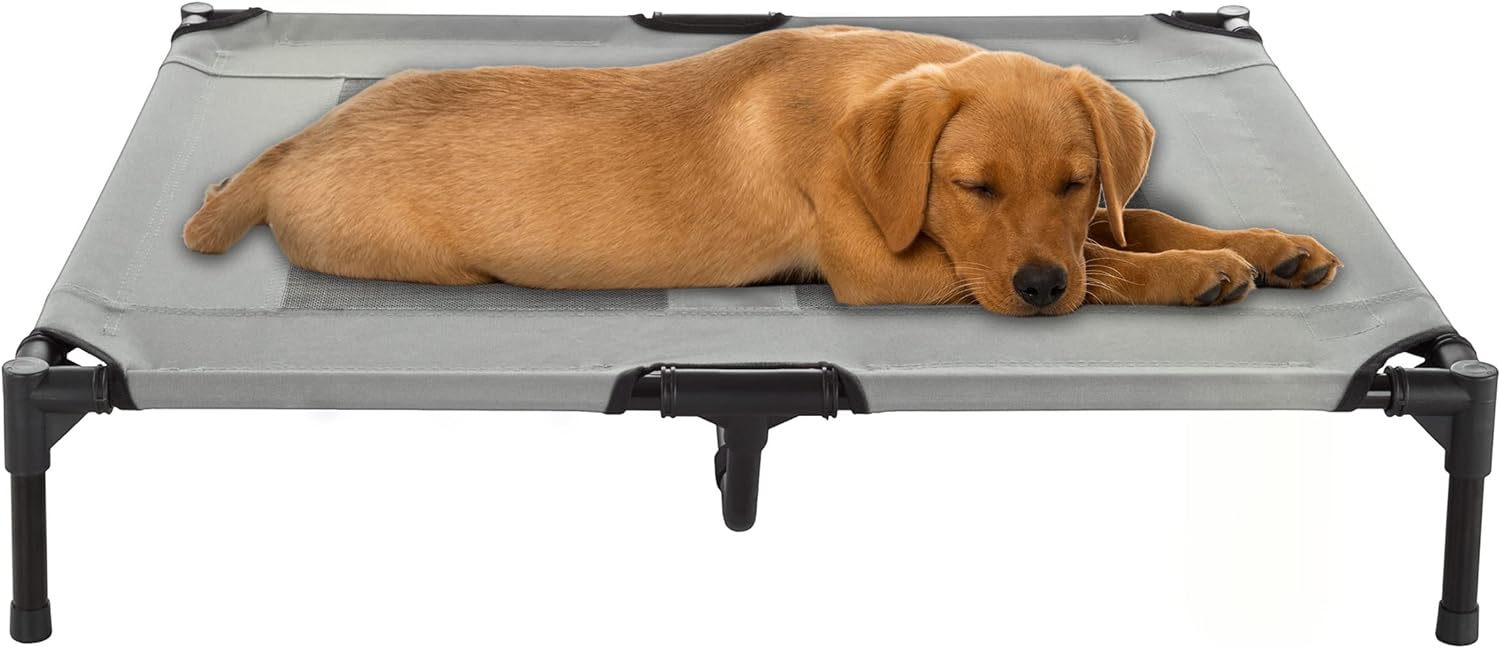 Lit surélevé pour chien – Lit portable pour animal de compagnie de 76,2 x 61 cm avec pieds antidérapants – Lit pour chien ou chiot pour intérieur/extérieur pour animaux jusqu'à 22,7 kg (bleu)