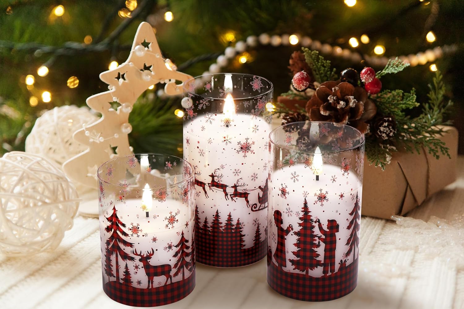 Eywamage Grey Glass Flameless Candles with Remote Battery Operated Flickering LED Pillar Candles Real Wax Wick Φ 3" H 4" 5" 6"