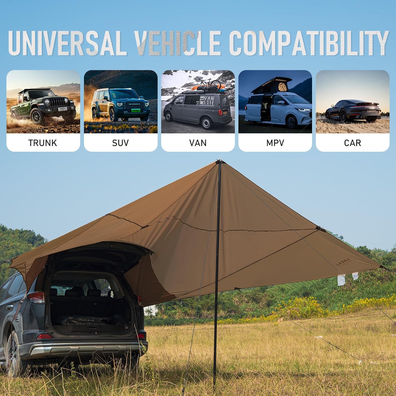 Tailgate Tent,Tailgate Awning, Car Awning Sun Shelter Waterproof 3000MM UPF 50+, for Outdoor Camping, SUV, Truck Van Camper Trailer
