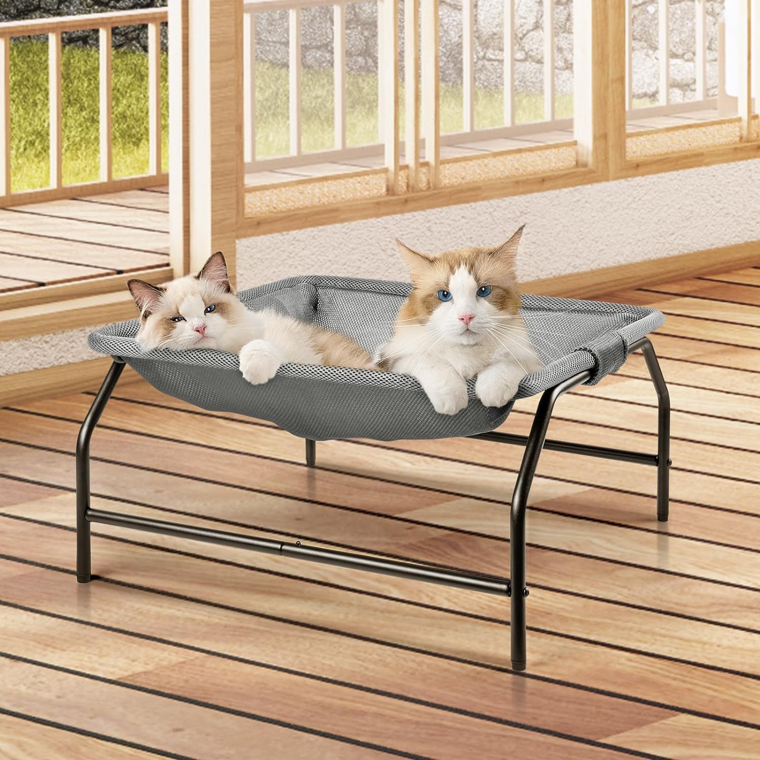 JUNSPOW Lit pour chat et chien - Hamac pour animal domestique - Lit autoportant pour chat - Fournitures pour chat - Lavage complet - Structure stable - Détachable - Excellente respirabilité - Assemblage facile à l'intérieur et à l'extérieur