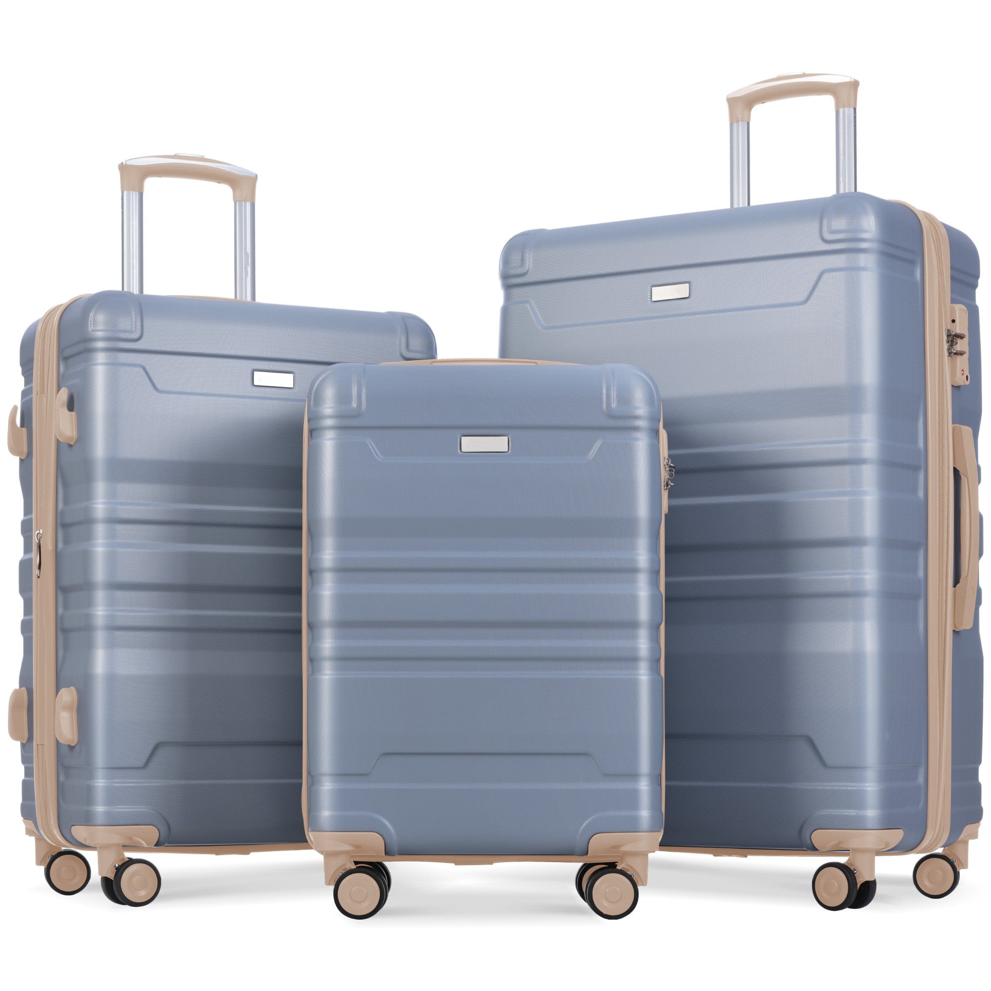 Luggage Sets New Model Expandable ABS Hardshell 3pcs Clearance Luggage (light blue and golden)