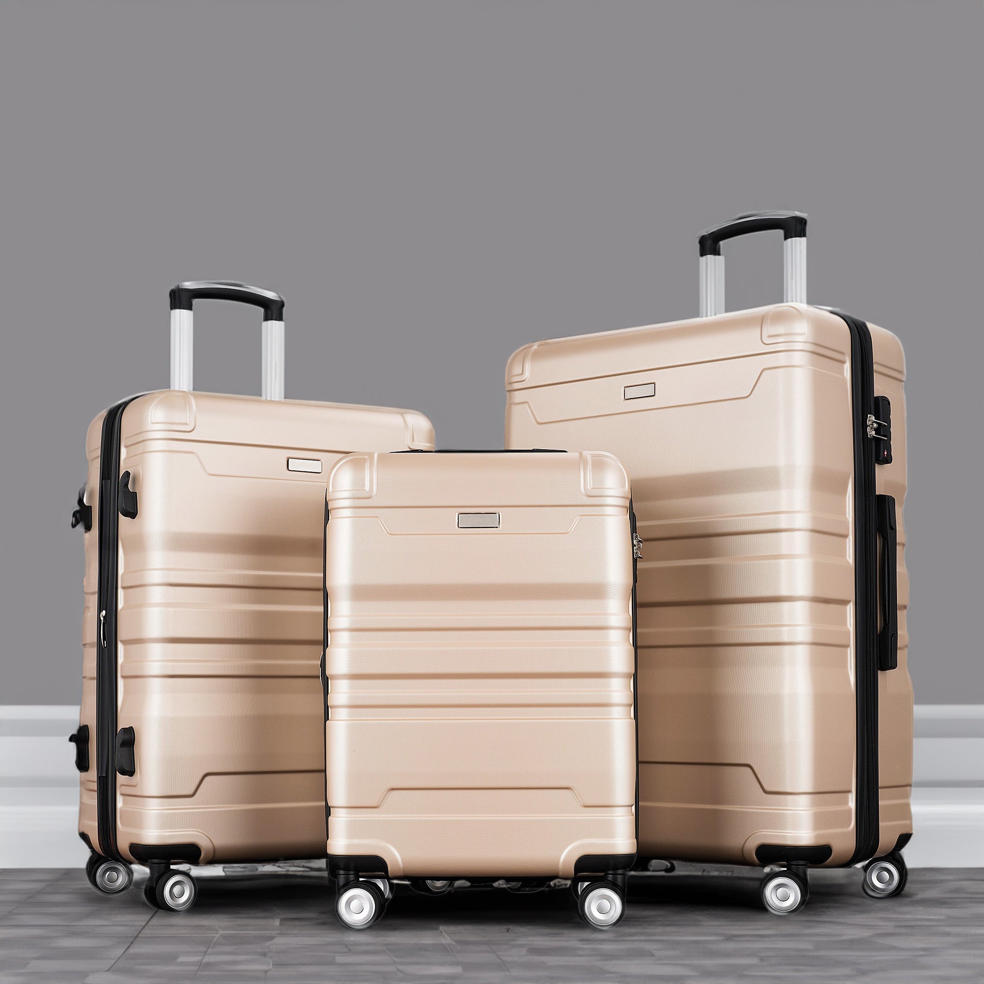 Luggage Sets New Model Expandable ABS Hardshell 3pcs Clearance Luggage (Champagne)