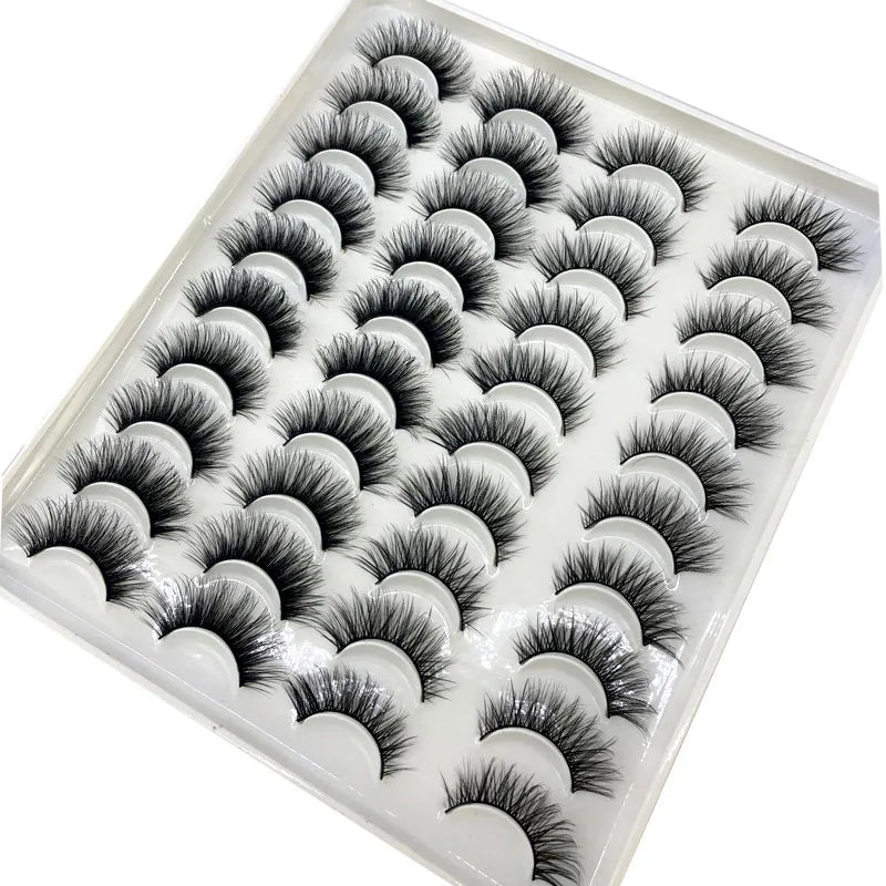 20 Pairs 18-25 mm 3d Mink Lashes Bulk Faux Thick Long Wispy Natural Mink Lashes Pack Short Wholesales Natural False Eyelashes