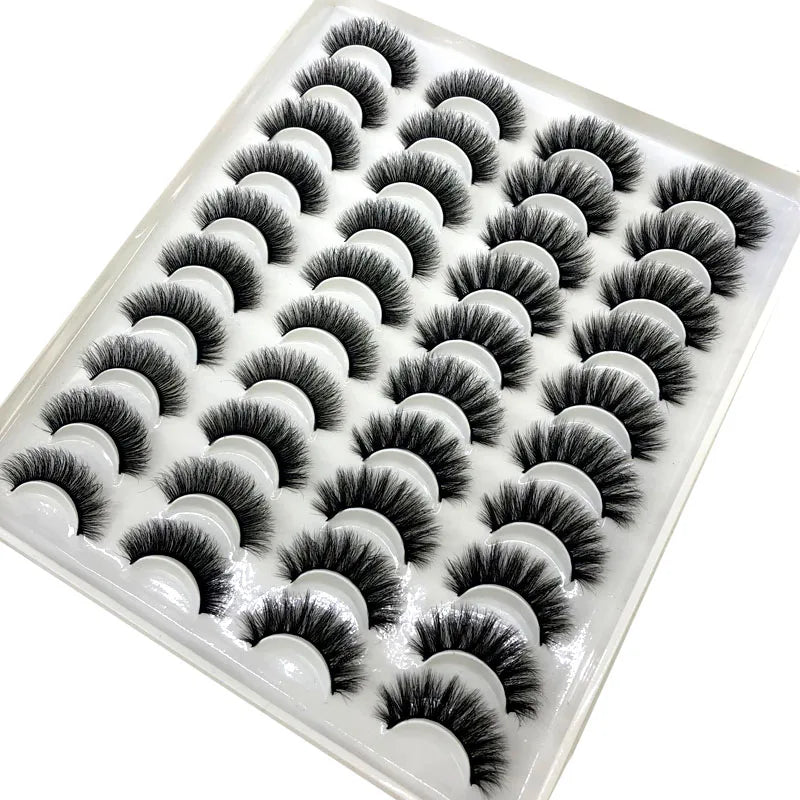 20 Pairs 18-25 mm 3d Mink Lashes Bulk Faux Thick Long Wispy Natural Mink Lashes Pack Short Wholesales Natural False Eyelashes