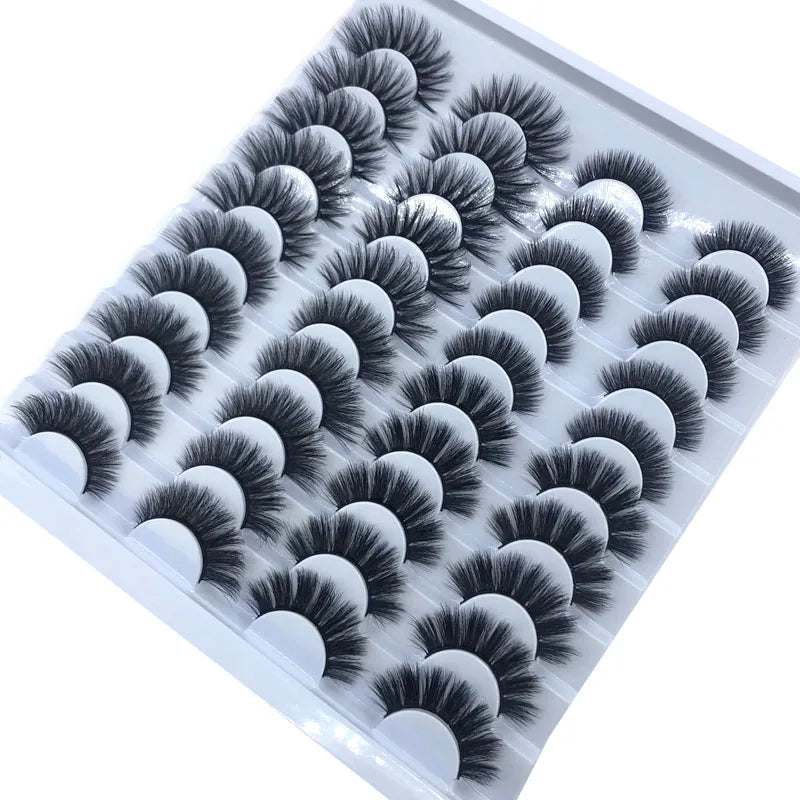 20 Pairs 18-25 mm 3d Mink Lashes Bulk Faux Thick Long Wispy Natural Mink Lashes Pack Short Wholesales Natural False Eyelashes