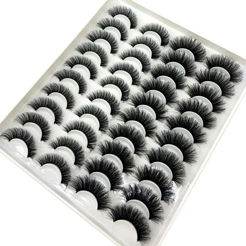 20 Pairs 18-25 mm 3d Mink Lashes Bulk Faux Thick Long Wispy Natural Mink Lashes Pack Short Wholesales Natural False Eyelashes